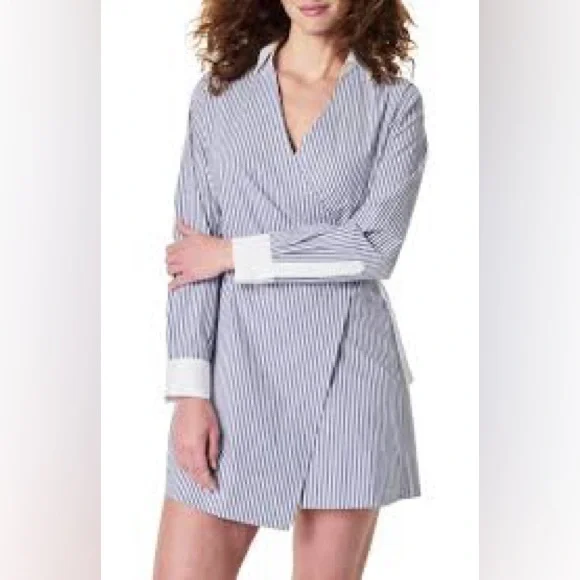 SPANX | Dresses | Spanx Poplin Stripe Wrap Dress Sz M | Poshmark
